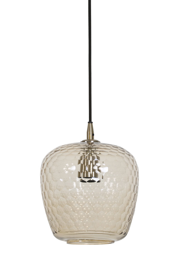 Textured Amber Glass Hanging Lamp With Antique Brass Fittings