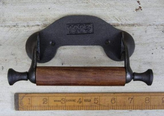 1883 Toilet Roll Holder with Wood & Cast Iron