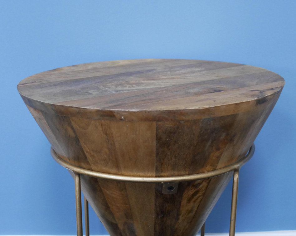 Iron & Mango Wood Conical Side Table