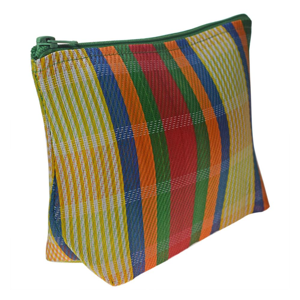 Recycled Plastic Stripe Pouch Bag Bright Check