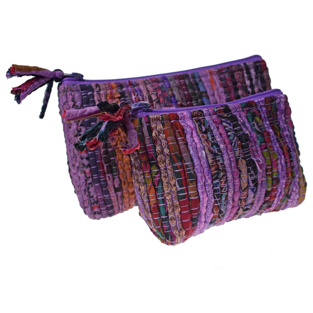 Recycled Sari Rag Chindi Pouch Bags- Set of 2 purple