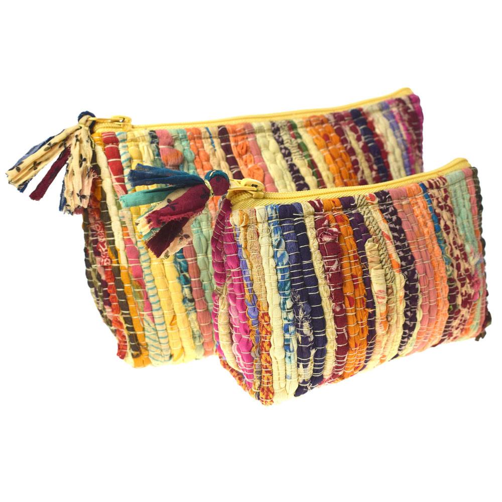 Recycled Sari Rag Chindi Pouch Bags- Set of 2 yellow