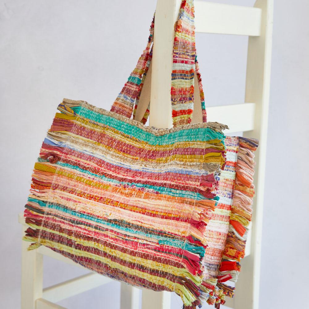 Multicoloured Recycled Sari Rag Chindi Tote Bag