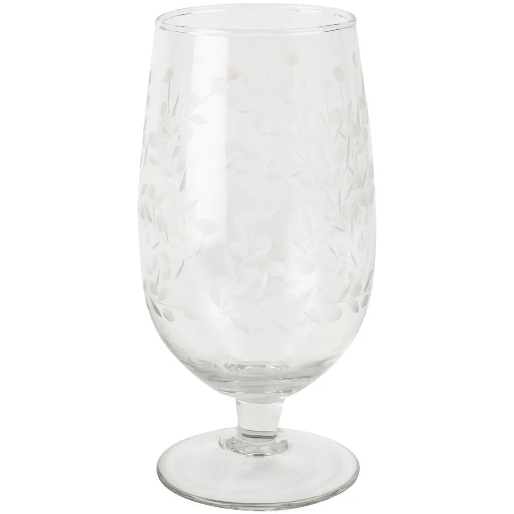 Short Stem Wine Glass Etched With Leaves 