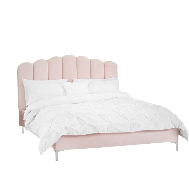 William Pink Velvet Double Bed