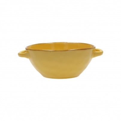 Brightly Coloured Ceramic Soup Bowl with Handle Yellow