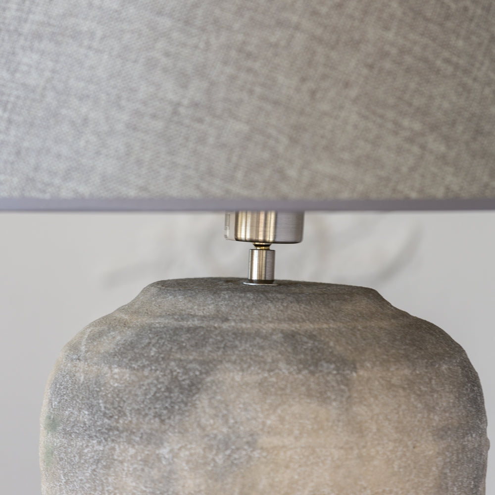 Large Ridged Ceramic Lamp with Grey Shade