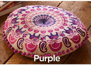 Round Embroidered Mandala Cushion Purple