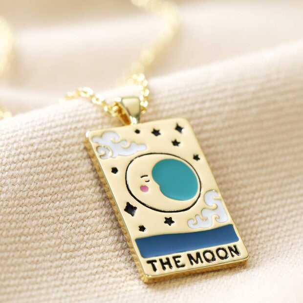 Enamel Moon Tarot Card Necklace Gold
