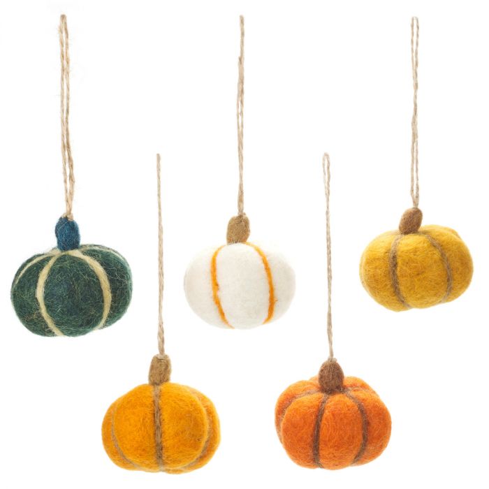 Assorted Hanging Felt Pumpkins Yellow, Green, White, Dark Orange & Orange