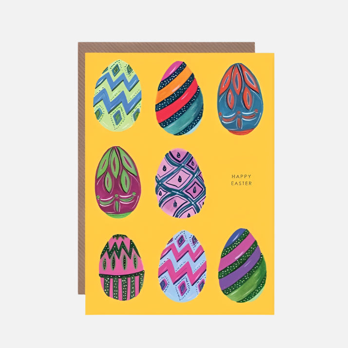 Happy Easter Patterned Egg Greetings Card - HCWB195 - Uneeka