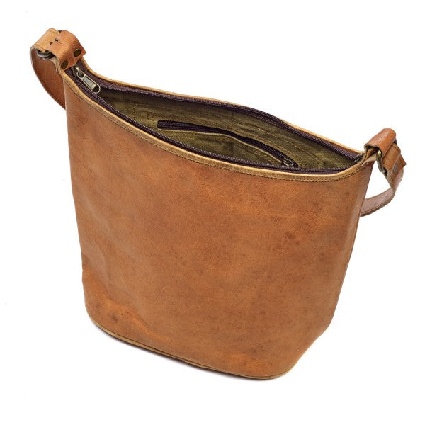 Brown Leather Crossbody Bucket Bag