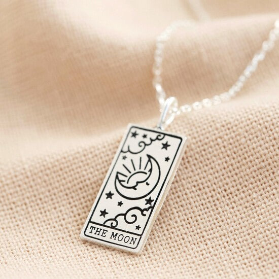 Silver 'The Moon' Tarot Card Pendant Necklace Lisa Angel