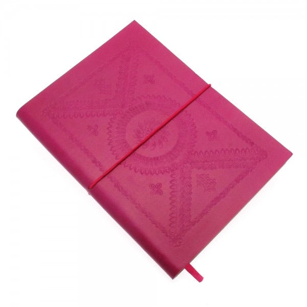 Large Leather Embossed Notebook fuschia pink