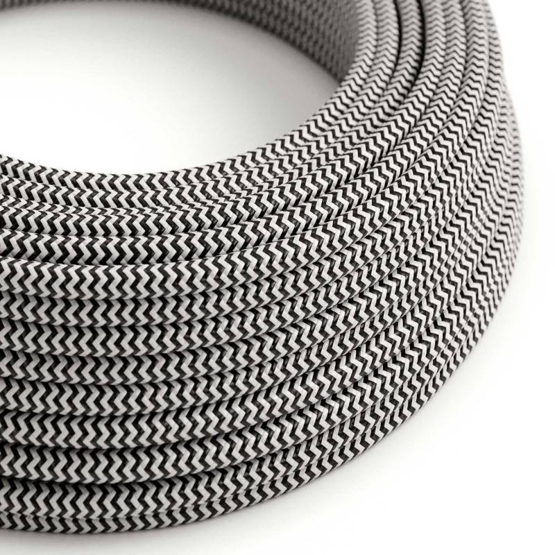 Round 3 Core Black Zig Zag Electrical Cable Covered with Rayon