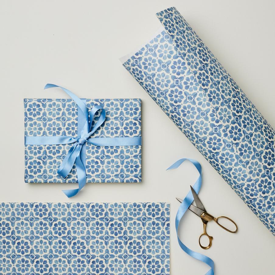 Blue Tiles Patterned Gift Wrap 