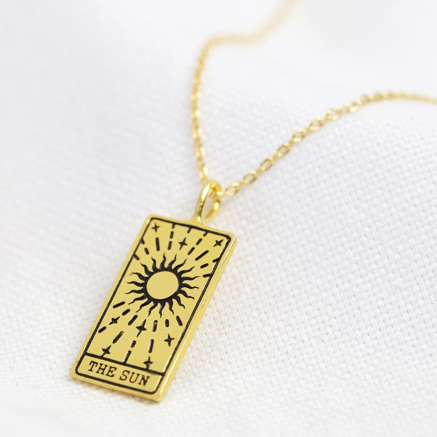 Gold 'The Sun' Tarot Card Pendant Necklace Lisa Angel