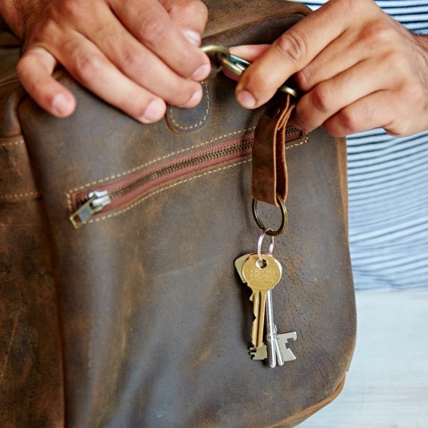 Buffalo Leather Keyring with Clasp Brown