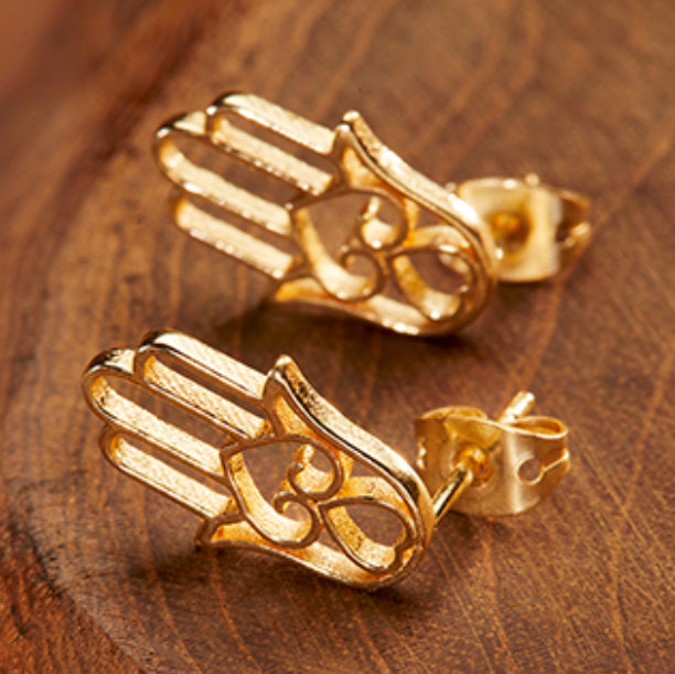 Gold Finish Hamsa Earrings