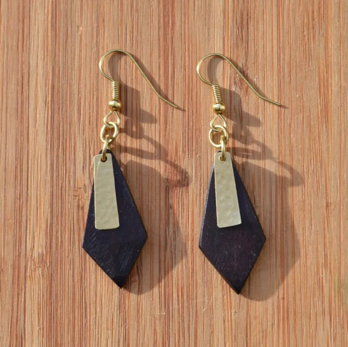 Black Wood Kite And Brass Earrings