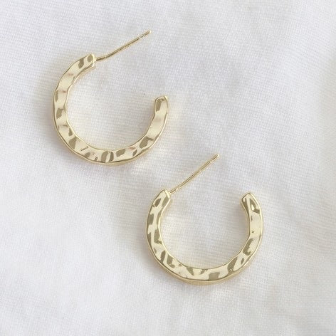 Small Hammered Hoop Earrings Gold