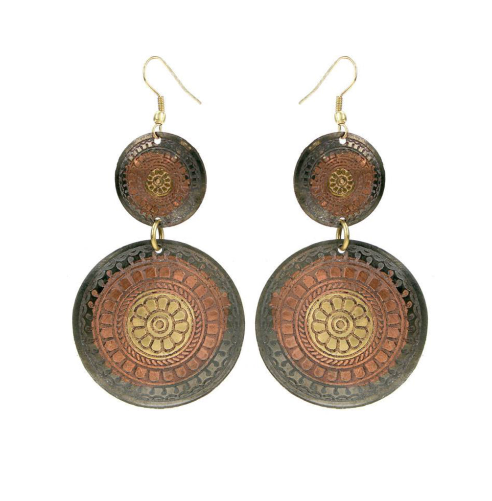Gold & Copper Double Circle Earrings