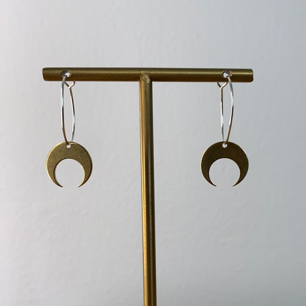 Medium Brass Assorted Shape Hoop Earrings Crescent Moon