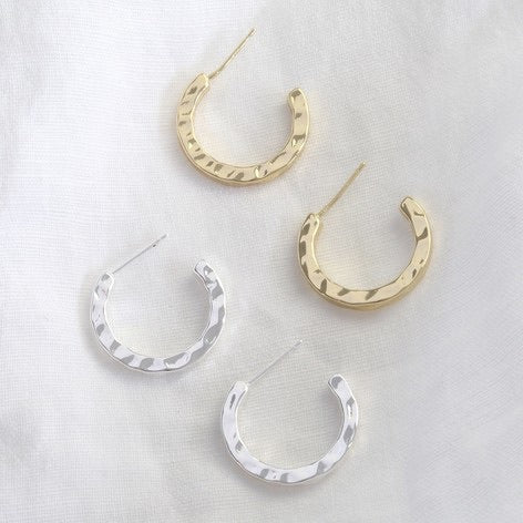 Small Hammered Hoop Earrings Silver & Gold
