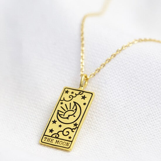 Gold 'The Moon' Tarot Card Pendant Necklace Lisa Angel