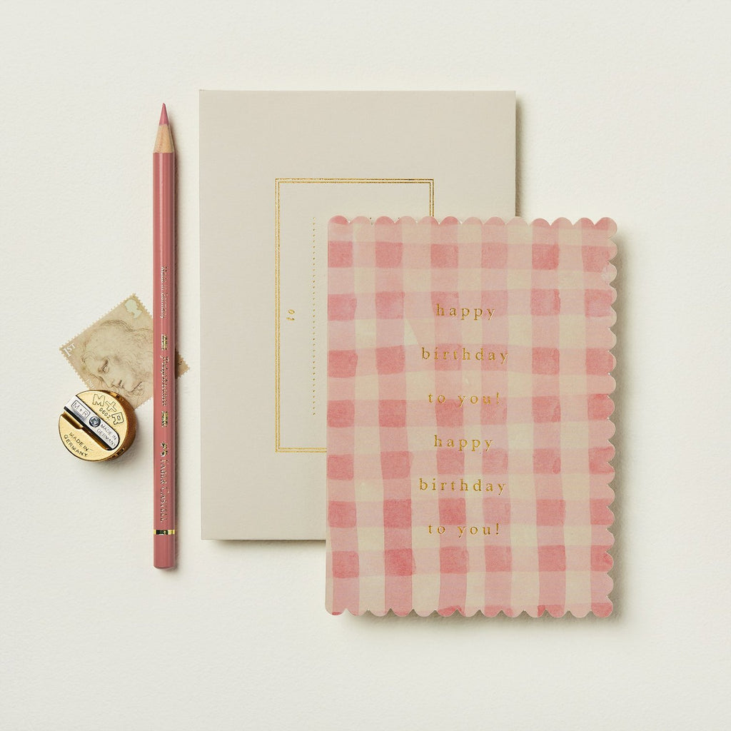 Pink Gingham Happy Birthday to You! Greetings Card