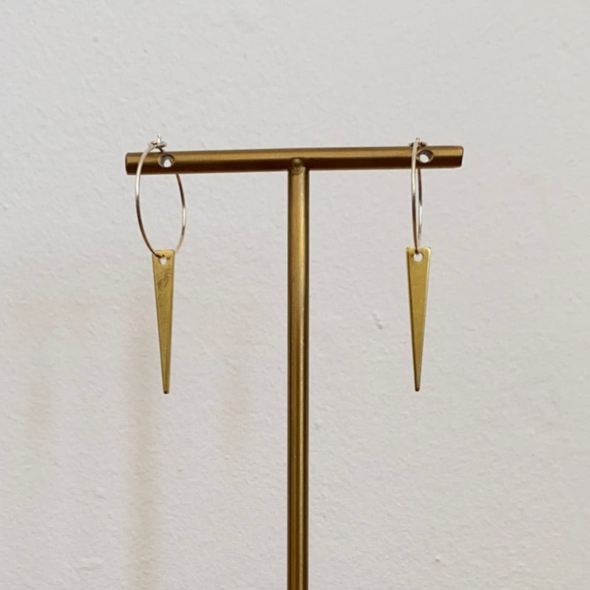 Small Brass Earrings Triangle Bar