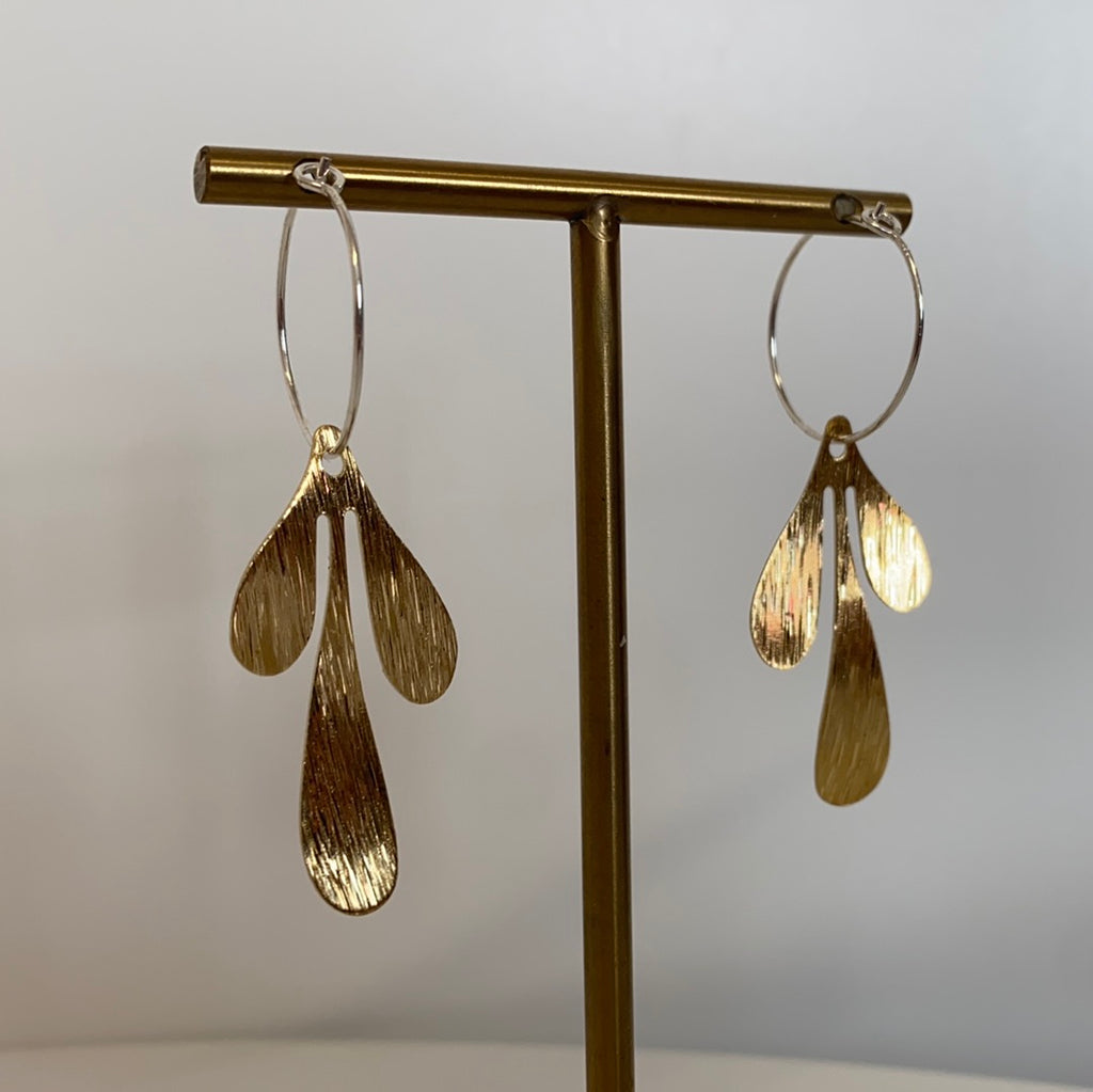 Medium Brass Novelty Shape Hoop Earrings Leaf