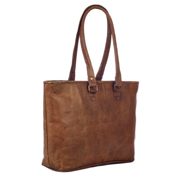 Large tan leather shopping bag