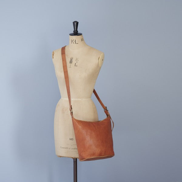 Brown Leather Crossbody Bucket Bag