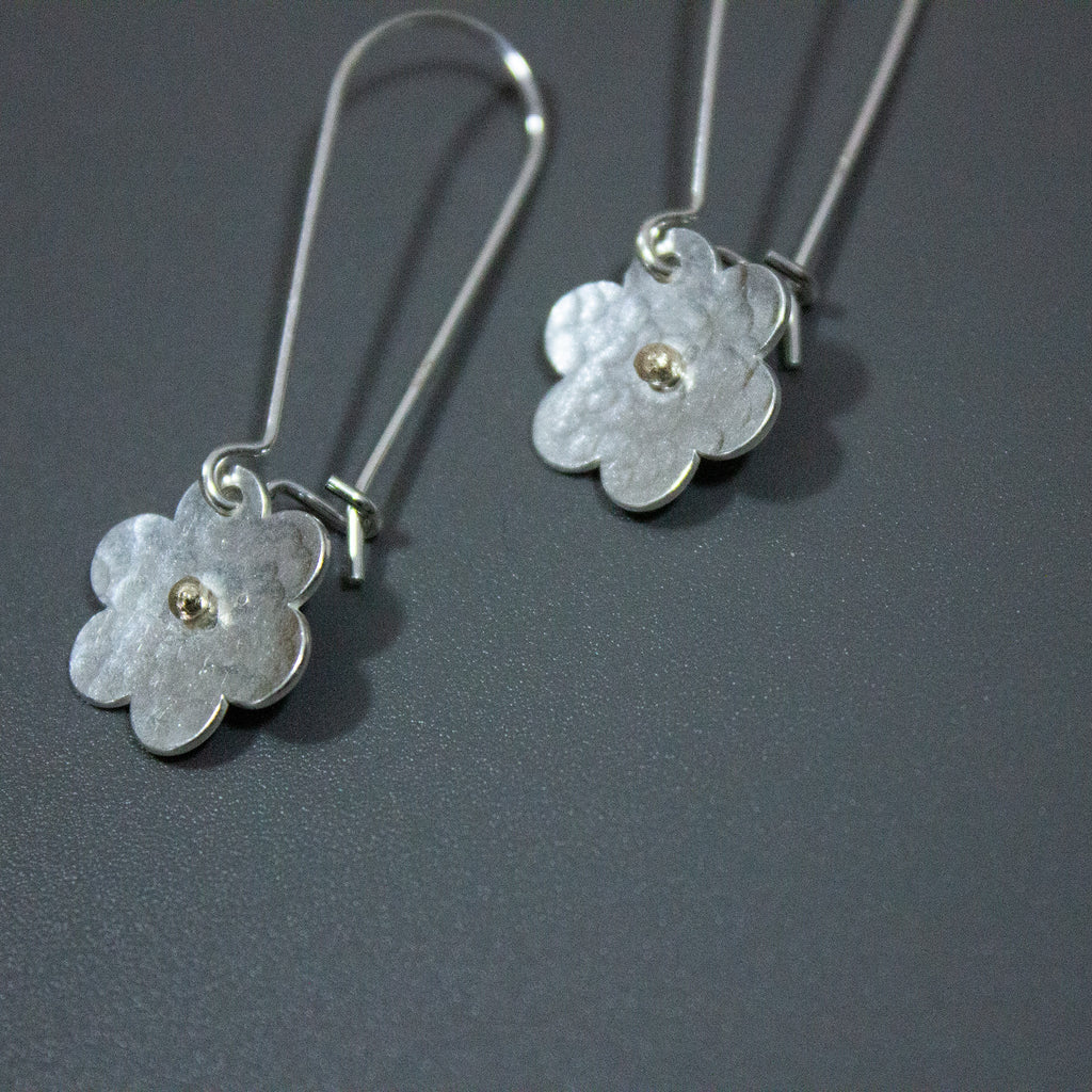 Medium Hammered Flower Earrings with Gold Centre - MHFGC001 - Uneeka