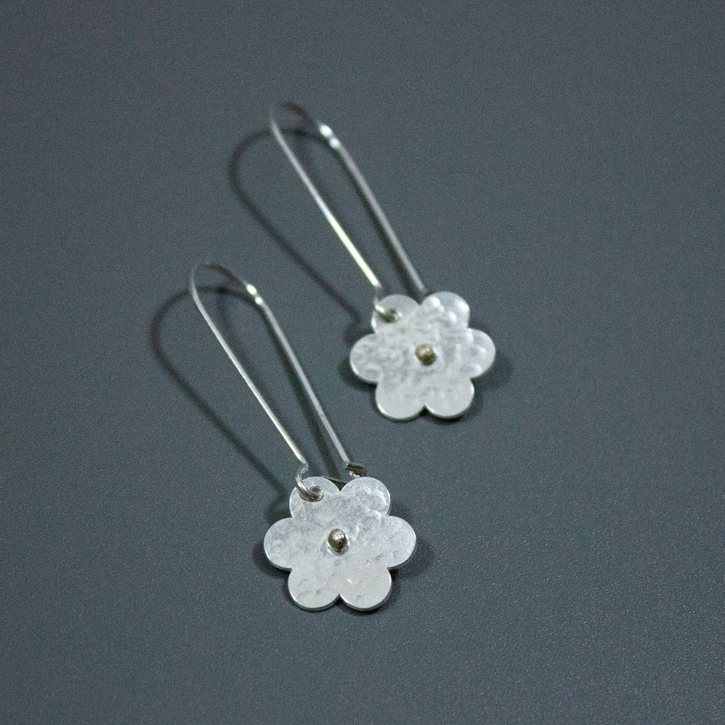 Medium Hammered Flower Earrings with Gold Centre - MHFGC001 - Uneeka