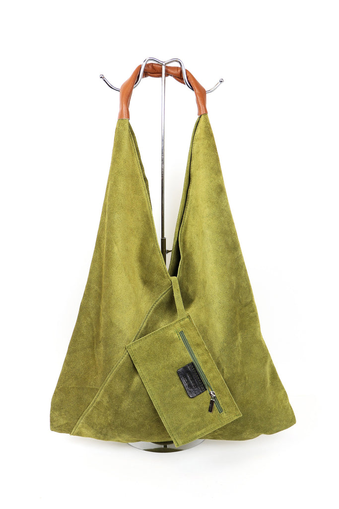 Coloured Suede Handbag Olive