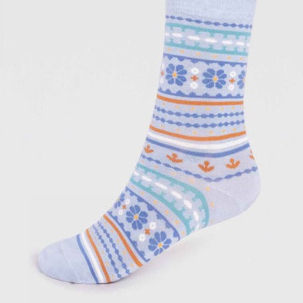 Retro Daisy GOTS Organic Cotton Socks Blue