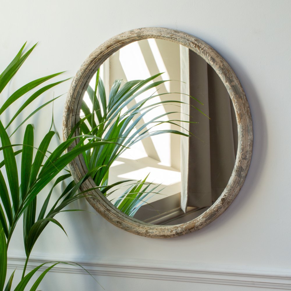 Antique Round Fir Mirror