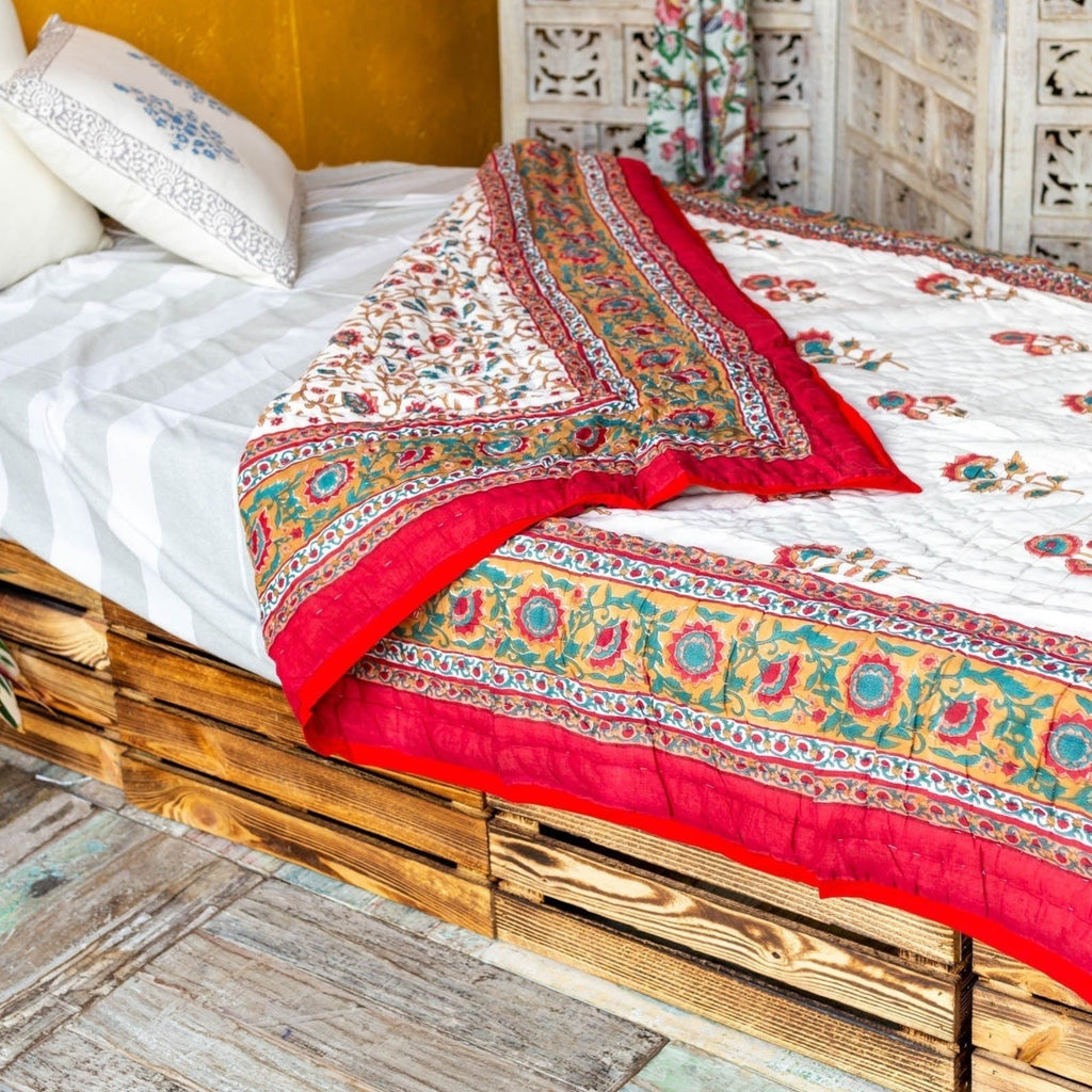 Double Block Printed Indian Quilt in Red