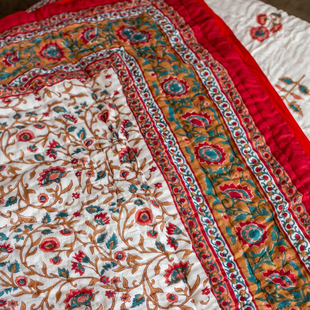 Double Block Printed Indian Quilt in Red