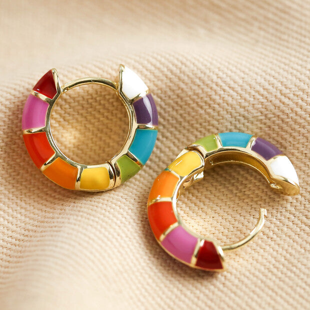 Rainbow Geometric Enamel Hoop Earrings