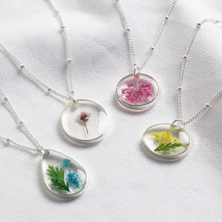 Real Pressed Birth Flower Silver Necklace Selection Lisa Angel 