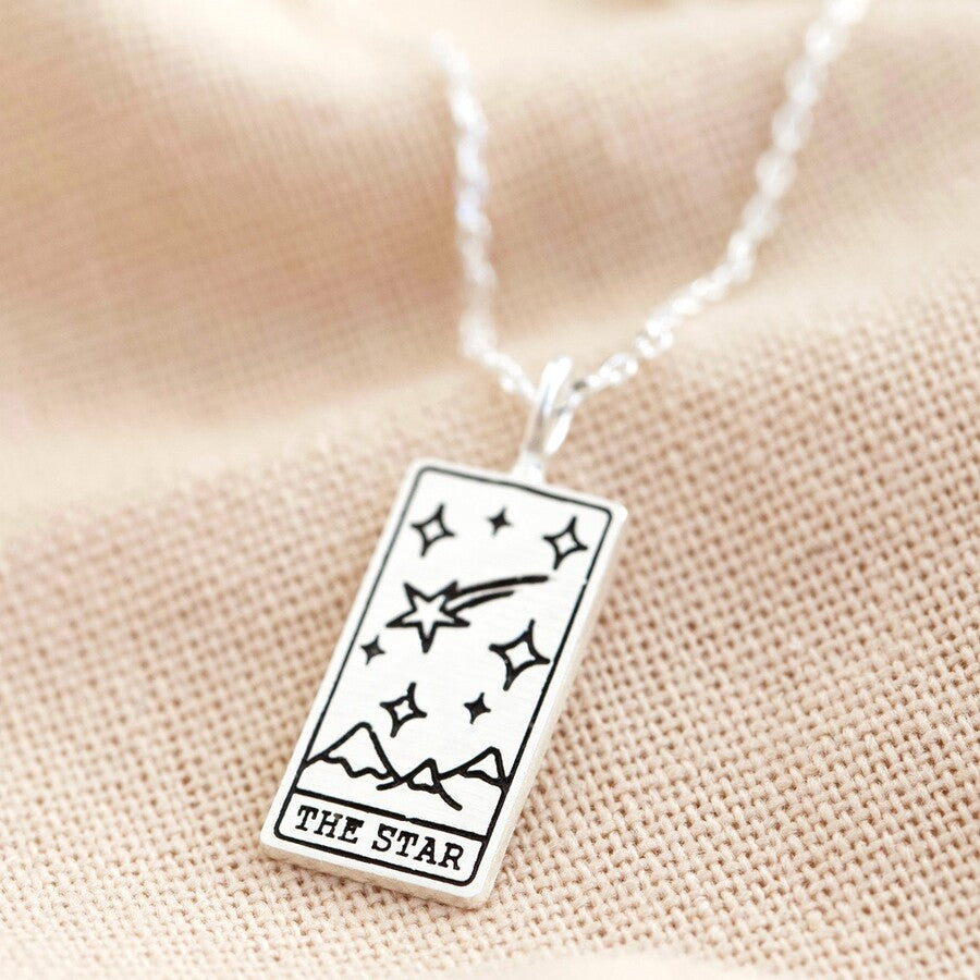 Silver 'The Star' Tarot Card Pendant Necklace Lisa Angel