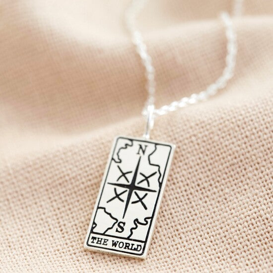 'The World' Tarot Card Pendant Necklace Silver