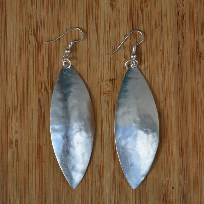 Silver Plated Plain Wide Leaf Earrings