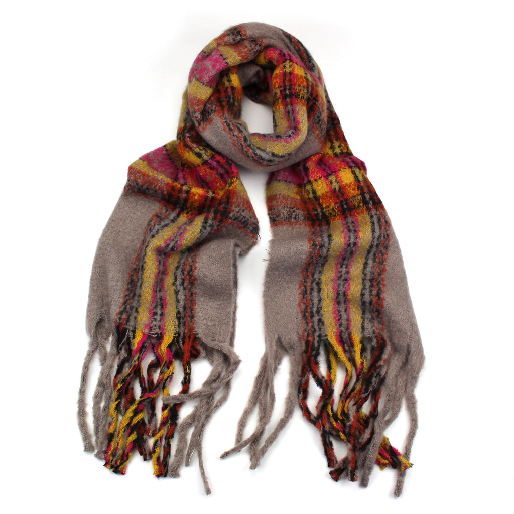 Multi Colour Grey, Yellow & Pink Check Scarf