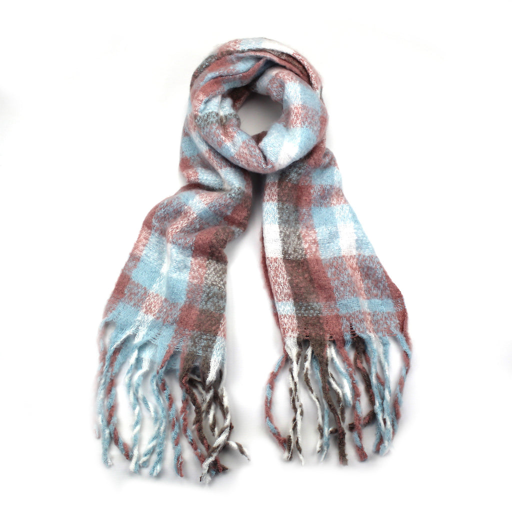 Multi Blue, Pink & Brown Winter Check Scarf