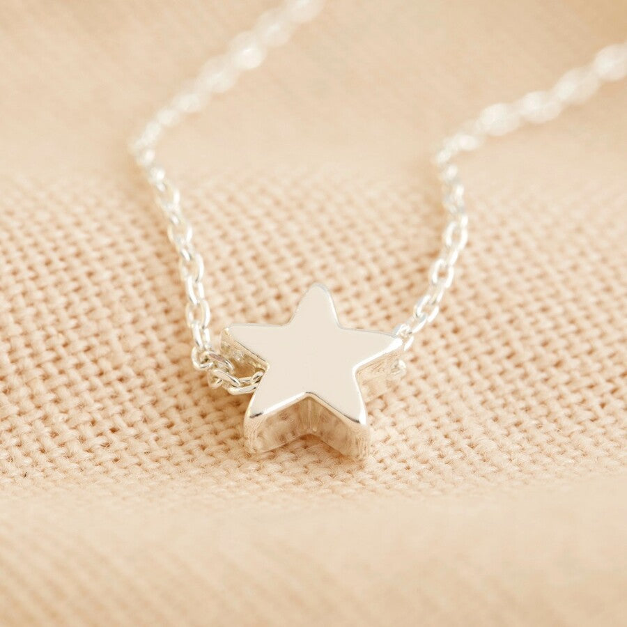 Silver Star Bead Pendant Necklace 