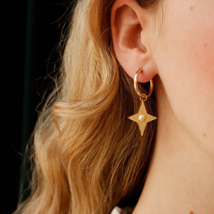 Star with Pearl Detail Hoops